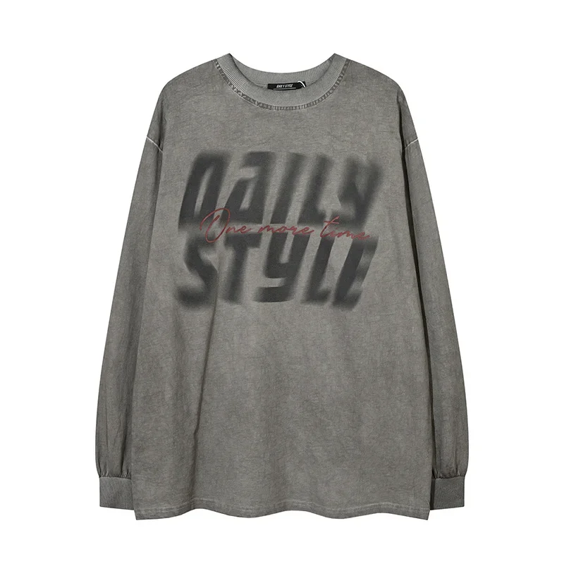 Винтажная свободная футболка большого размера с длинным рукавом в американском