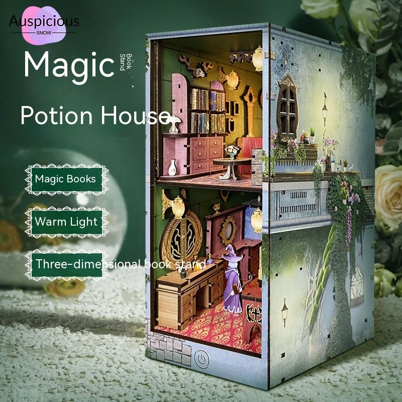 

Hand Assembled Magic House Book With Wooden Three-dimensional Puzzle Induction Light Creative Bookshelf Decoration Holiday Gift