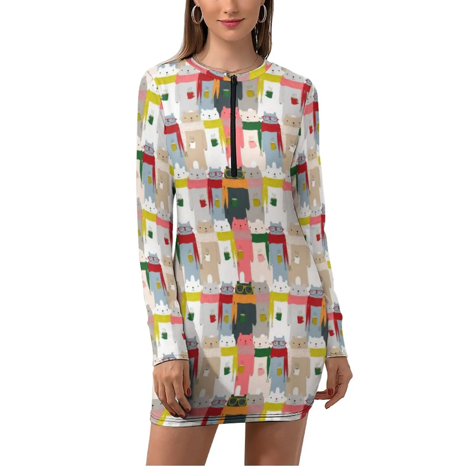 

Nordic Animal Dress Ladies Cute Bear Pattern Streetwear Bodycon Dress Spring Long Sleeve Sexy Dresses Pattern Oversized Vestidos