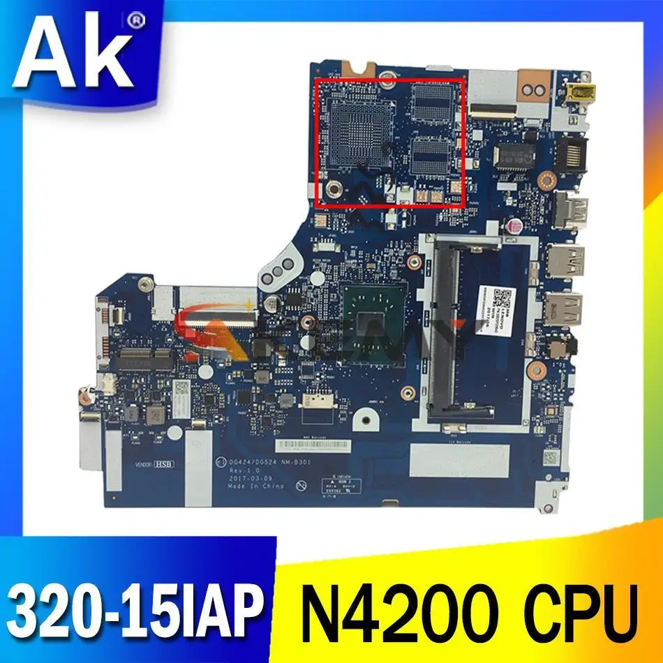 

Материнская плата для ноутбука Lenovo 320-15IAP DG424 DG524 NM-B301 материнская плата с процессором N4200 DDR3L PC3L материнская плата 100% полностью протестирован...