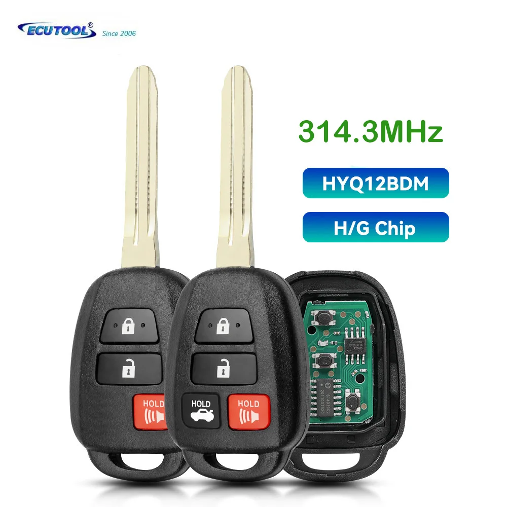 

ECUTOOL 3/4BTNS For Toyota HYQ12BDM 314.4MHz Remote Car Key G/H Chip For Toyota Camry Corolla 2012-2017 HYQ12BEL No Mark