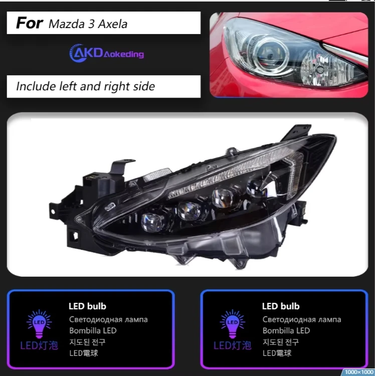 

Фары для Mazda 3 2014-2016 Axela DRL, дневные ходовые огни, светодиодные биксеноновые лампы, противотуманные фары, тюнинг, автомобильный аксессуар
