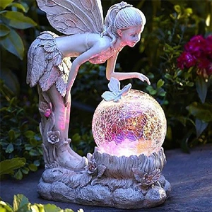 Fairy Girl Luminous Resin Ornament Garden Decoration Carving Handicraft Angel Figure Ornament Solar LED Home Decor Art Ornament