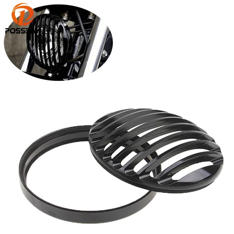 

POSSBAY 5 3/4" Aluminum Motorcycle Headlight Grill Cover Cafe Racer Motocross For Harley Sportster XL 883 1200 2004-2014 Suzuki