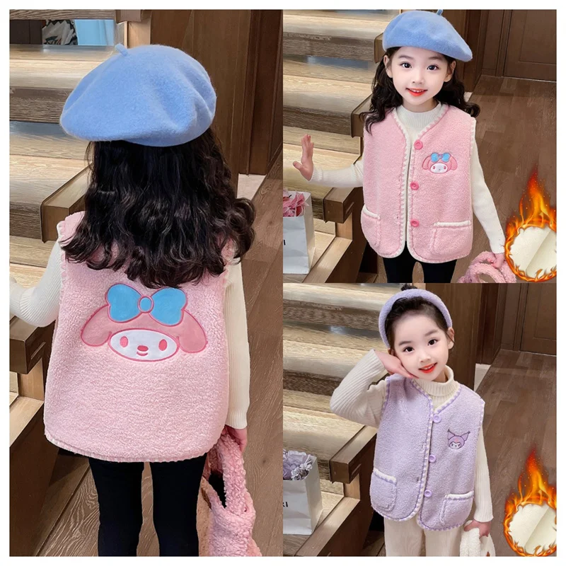 

Anime Sanrios Kuromi Jacket My Melody Girls Cotton Vest Autumn Padded Warm Vest Jacket Cartoon Cute Children Sleeveless Tops