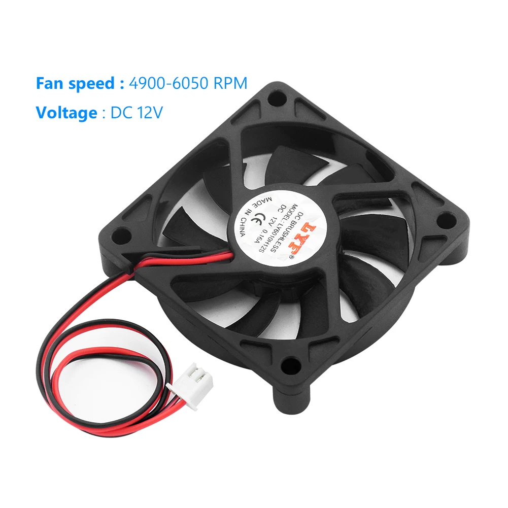 

12V Cooling Fans 2-pin Mini 54CFM 60MM X 60MM X 10MM Computer Fans Brushless Case Fan 30cm Length Cable CPU Heat Sink Cooler Fan