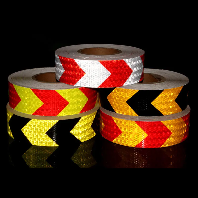 

5CMX50M Fluorescent Red Arrow Reflective Safety Security Tape Strips Glue Car Sticker Safe Warning Conspicuity Tape Film Sticker