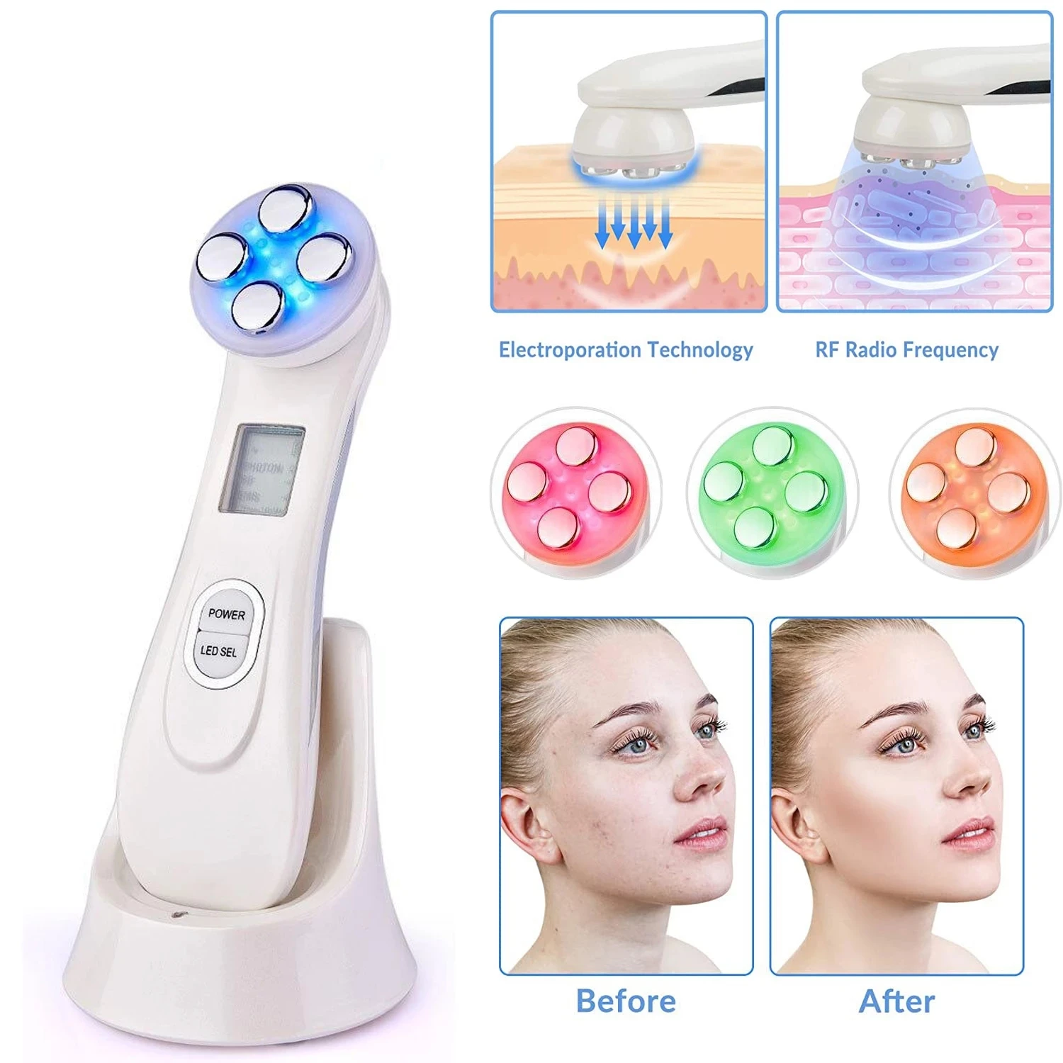 Facial EMS Mesotherapy Electroporation RF Radio Frequency LED Photon Face Lifting Tighten Wrinkle Removal Skin Care Massager
