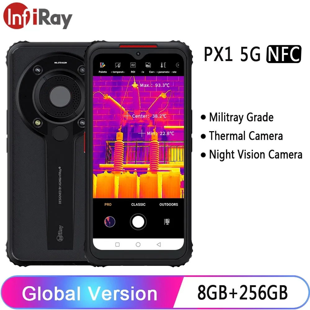 

PX1 InfiRay 5G Rugged Phone 5500mAh Smartphone Military Thermal Imaging Phone 8GB 256GB Night Vision Phone Thermal Camera NFC