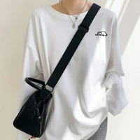 spring autumn long sleeve o neck cute t shirt for women casual streetwear chic white t shirt lady basic loose tee top