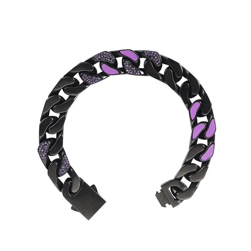 

Yoiumit Hip-hop Stainless Steel Cuban Bracelet White Purple Oil Drop Black Inlaid Zircon Design Niche Jewelry Men High Quality