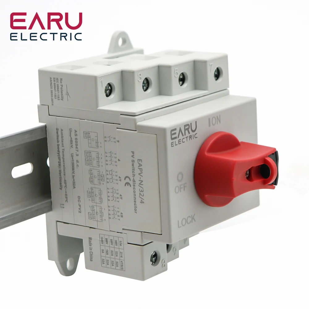 Din Rail Solar PV DC 4P 32A 1000V Вращающаяся ручка изолятор поворотный переключатель
