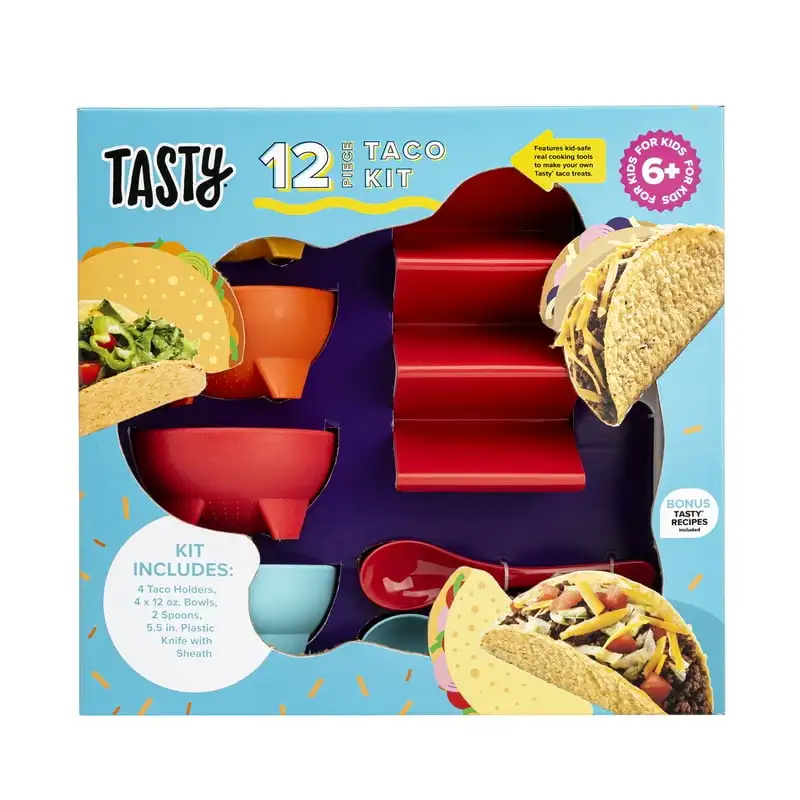 

Taco Gadget Set, Includes 4 Taco Holders, 4 Bowls, 2 Spoons, Plastic Knife with Sheath, Multi-color, 12 Piece Ant farm water fee
