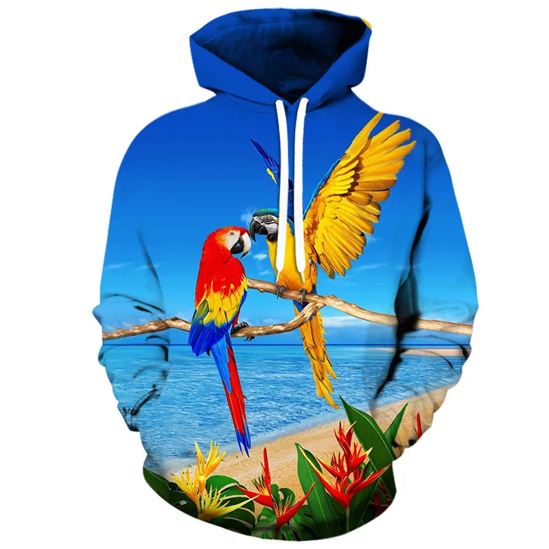 

Толстовка для пар с рисунком попугая, толстовка с 3D принтом для мужчин и женщин, модный Повседневный пуловер, уличный новый спортивный костюм, толстовки оверсайз