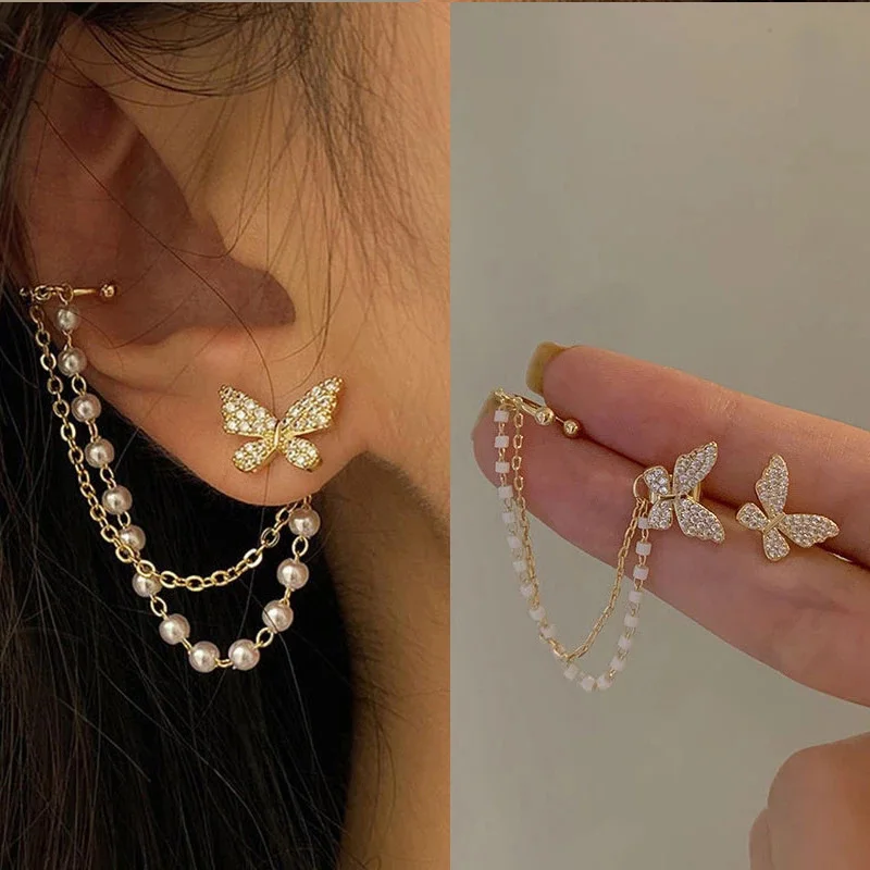 

Exploding Fire Pearl Tassel Earrings Korean New Butterfly Earrings for Women Romantic Dangle Earrings Personality Party Ear gift