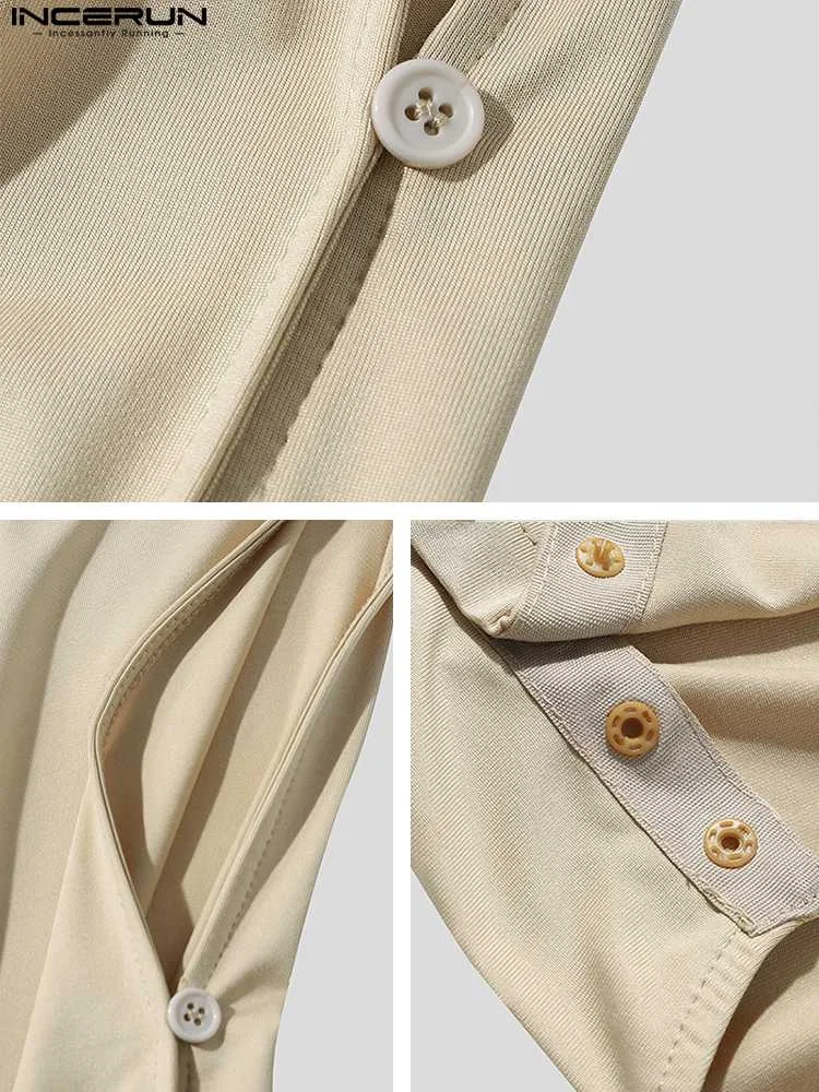 INCERUN Solid Color Men Bodysuits Pajamas O-neck Sleeveless 2023 Bodysuit Breathable Button Homewear Casual Men Rompers S-5XL