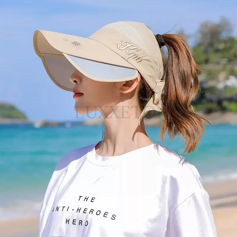 

Summer Sun Hat Visor Caps Female Scalable Brim Empty Top Baseball Cap UV Protection Beach Sun Visor Hats For Women