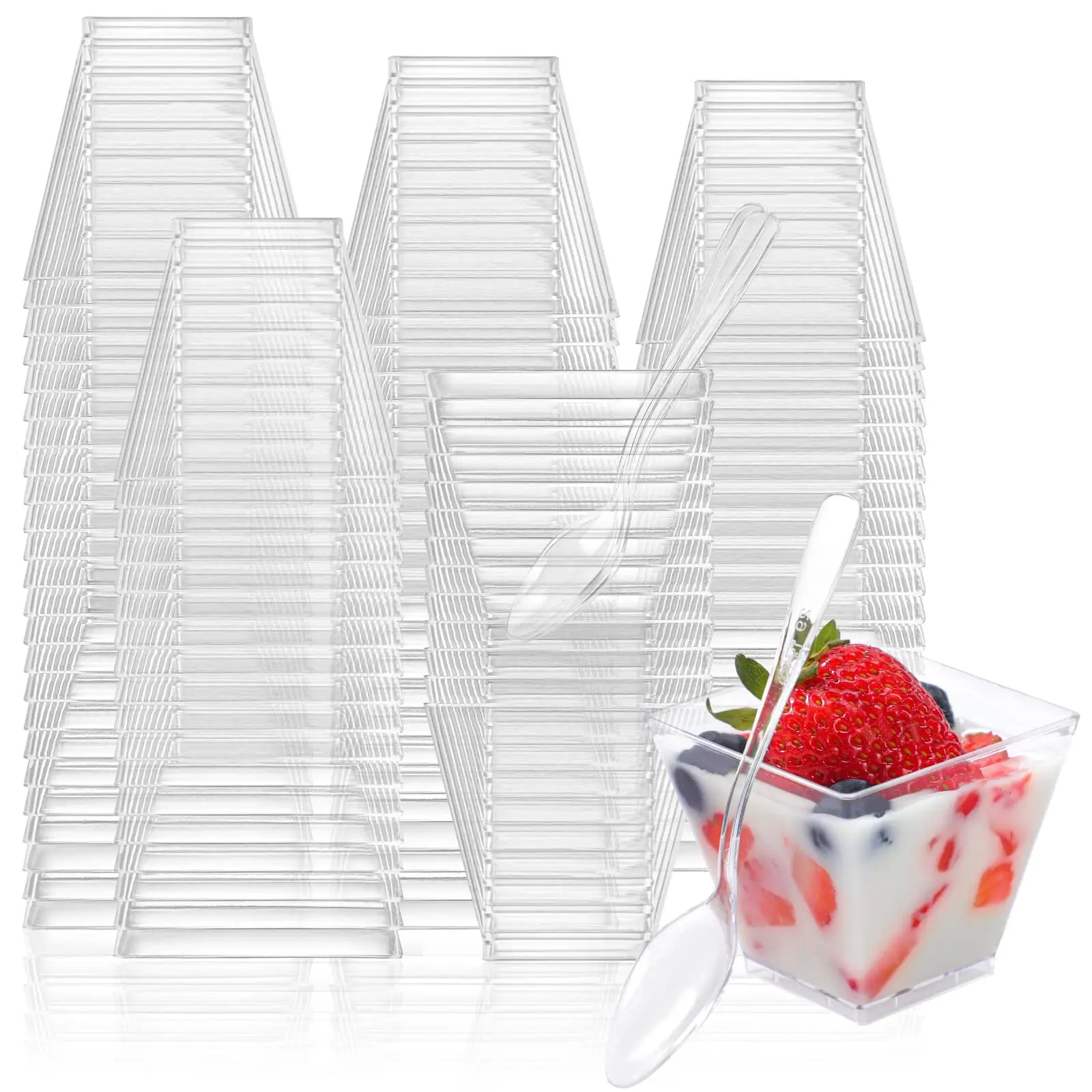 100Pack 2OZ Mini Dessert Cups For Party Small Plastic Dessert Cups Disposable Dessert Shooter Cups for Pudding Fruit Ice Cream