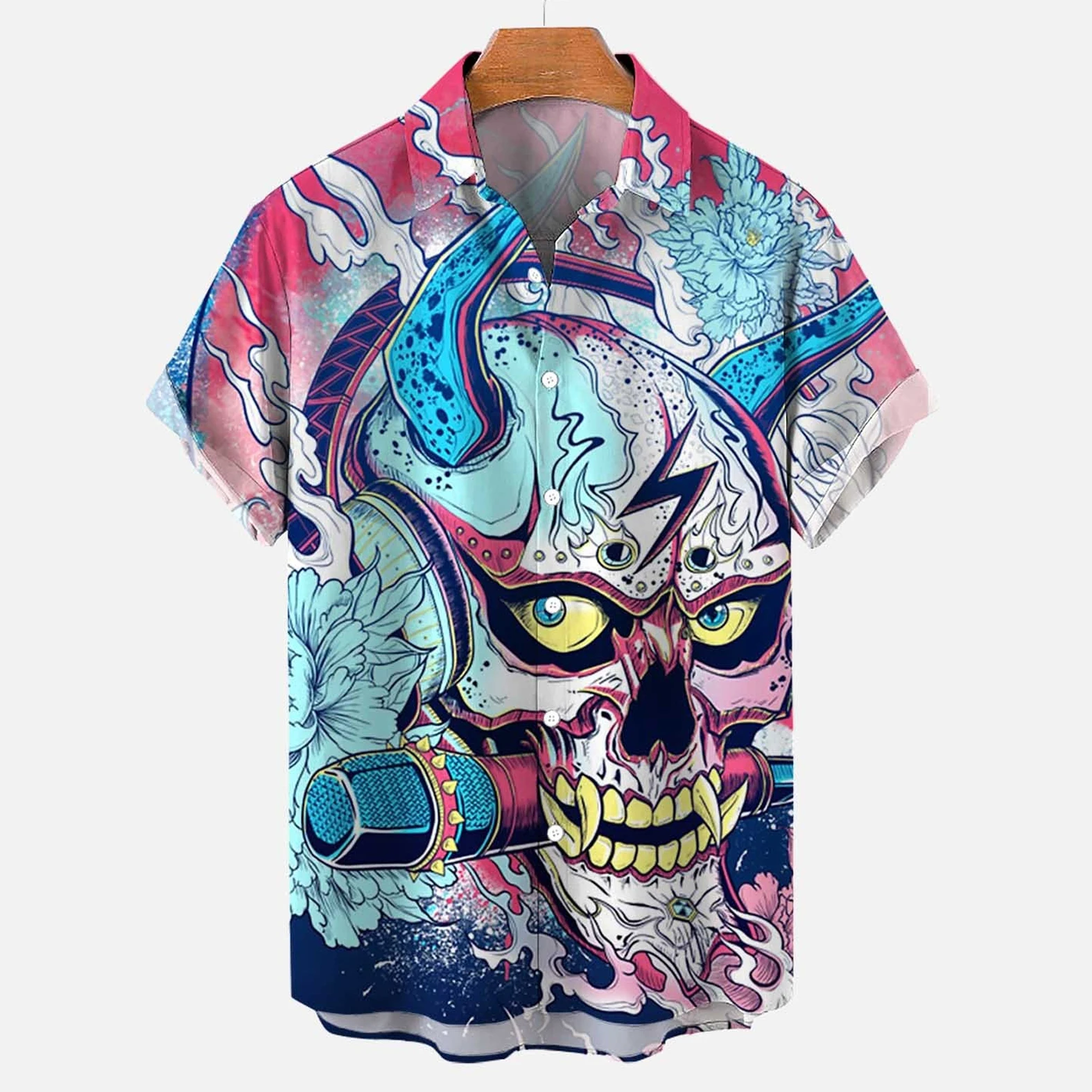 Oversized Men's Shirt 3d Horror Skull Print Summer Fashion Hawaiian Shirt Lapel Short Sleeve Top Casual Clothing Male Biouses