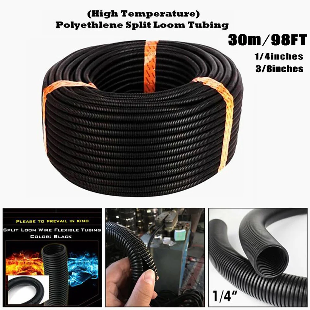 

1/4" 3/8" 98FT Protective Tube Tubing Black Color Sleeve Tube Split Wire For All Kinds Of Wiring Applications Accessories