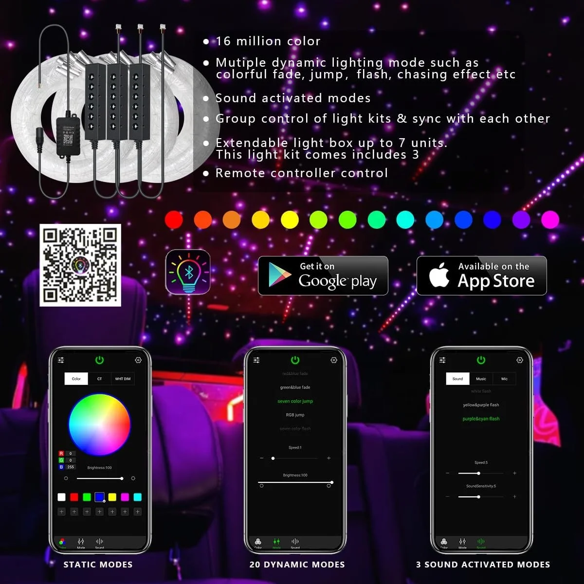 Фото Светодиодный RGB-светильник для потолка с эффектом звездного неба, романтический световой модуль для интерьера автомобиля и декора потолка. №2