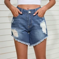 summer wild blue short jeans women washed ripped mid waist denim shorts fashion vintage burr solid hole straight female shorts