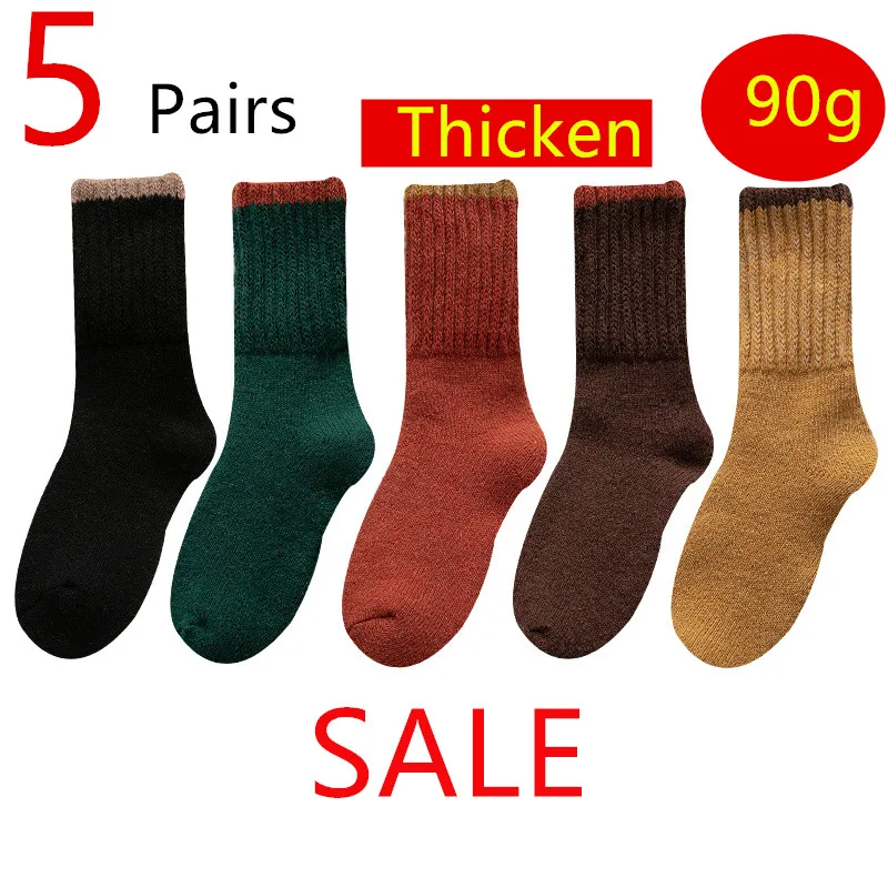 

Носки женские теплые однотонные, утепленные термошерстяные носки 90 г, в полоску, для кровати, тапочки, зимние, 5 пар