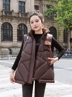 laser womens winter vest hooded loose pockets ladies causal sleeveless jacket zipper warm puffer vests waistcoat for female