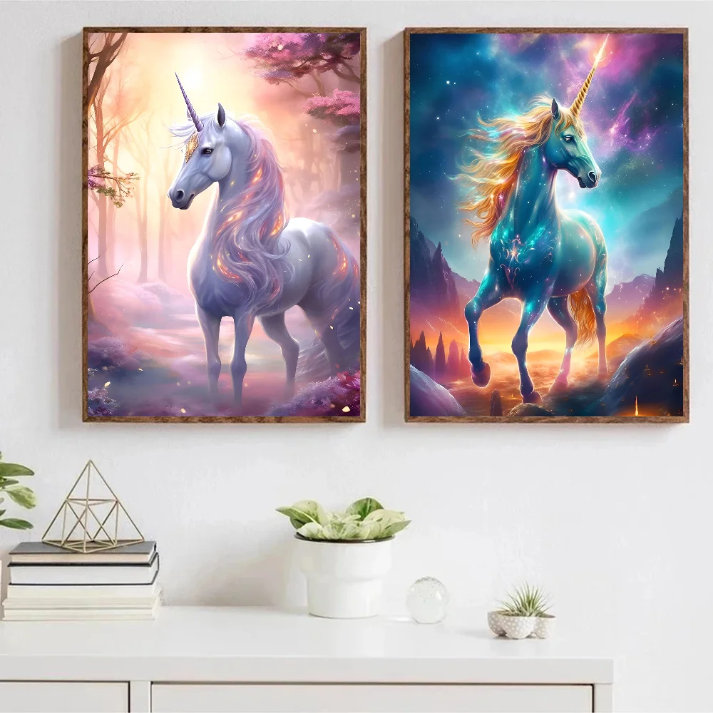 Красивый Розовый Волшебный Единорог Красочный Пегас Абстрактный Плакат