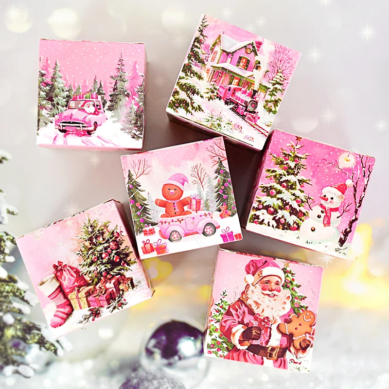 Фото 6 шт. Рождественская коробка конфет DIY Розовый Санта-Клаус EIK Упаковка для печенья и яблок Подарочная коробка Рождественский детский подарок Декор Новогодний декор Navidad №5