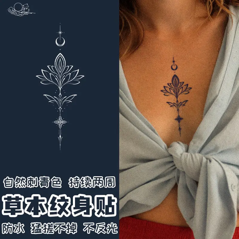 

Sexy Totem Temporary Tattoo Stickers for Women Moon Lotus Chest Herbal Juice Tattoo Cheap Goods Fake Tattoos Festival Sticker