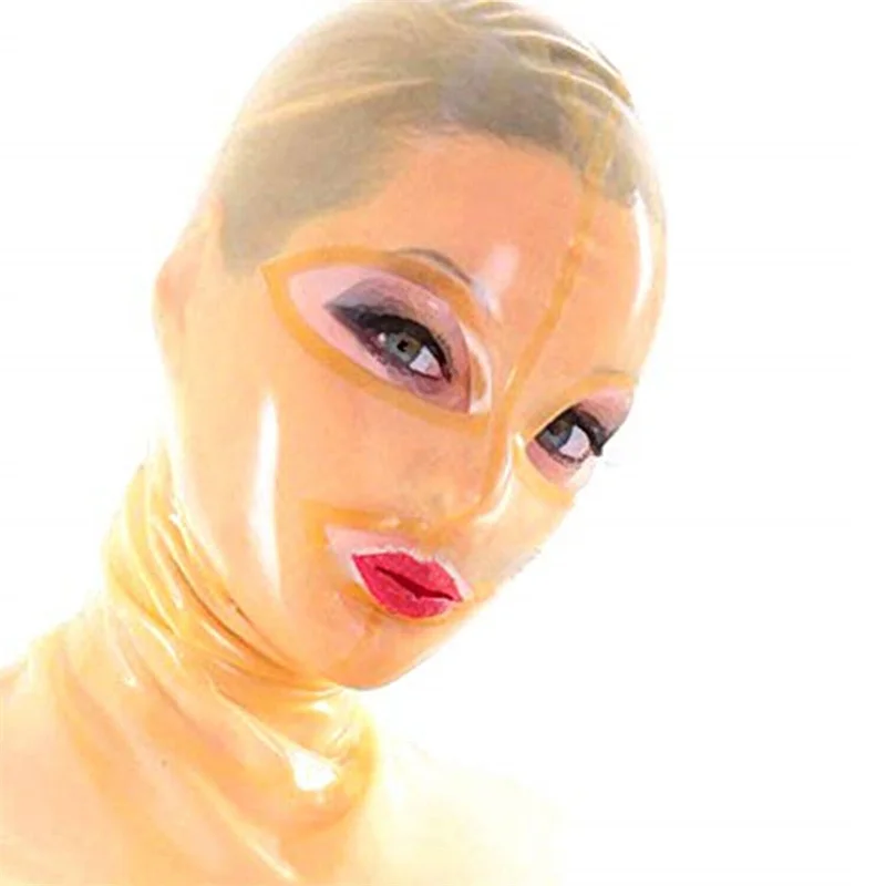 

Sexy Black Full Face Latex Hood Rubber Mask Fetish Open Eyes Mouth with Back Zipper for Men Women Halloween Cosplay Costumes
