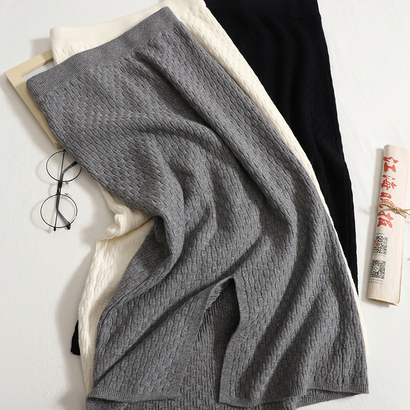 

Женская трикотажная юбка с эластичным поясом, новинка 2022, осенняя одежда, универсальная юбка на бедрах, прямая одноступенчатая юбка