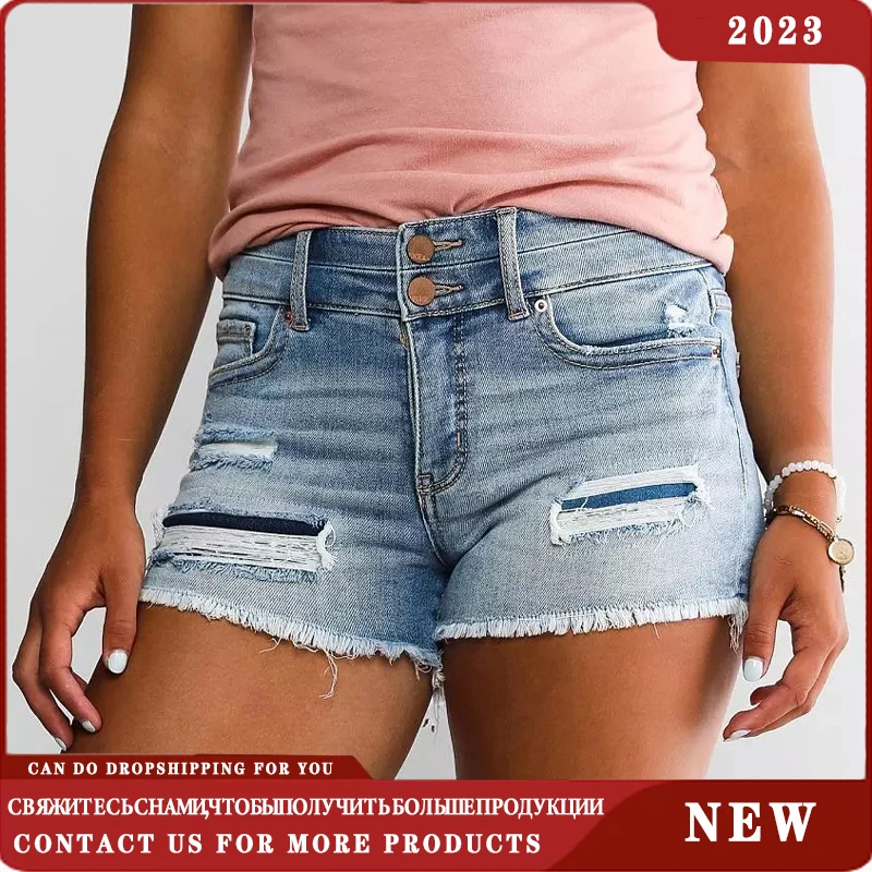 

Women Fashion Ripped High Waisted Rolled Denim Shorts Vintage Hole Summer Casual Pocket Short Jeans Ladies Hotpants Shorts 2023