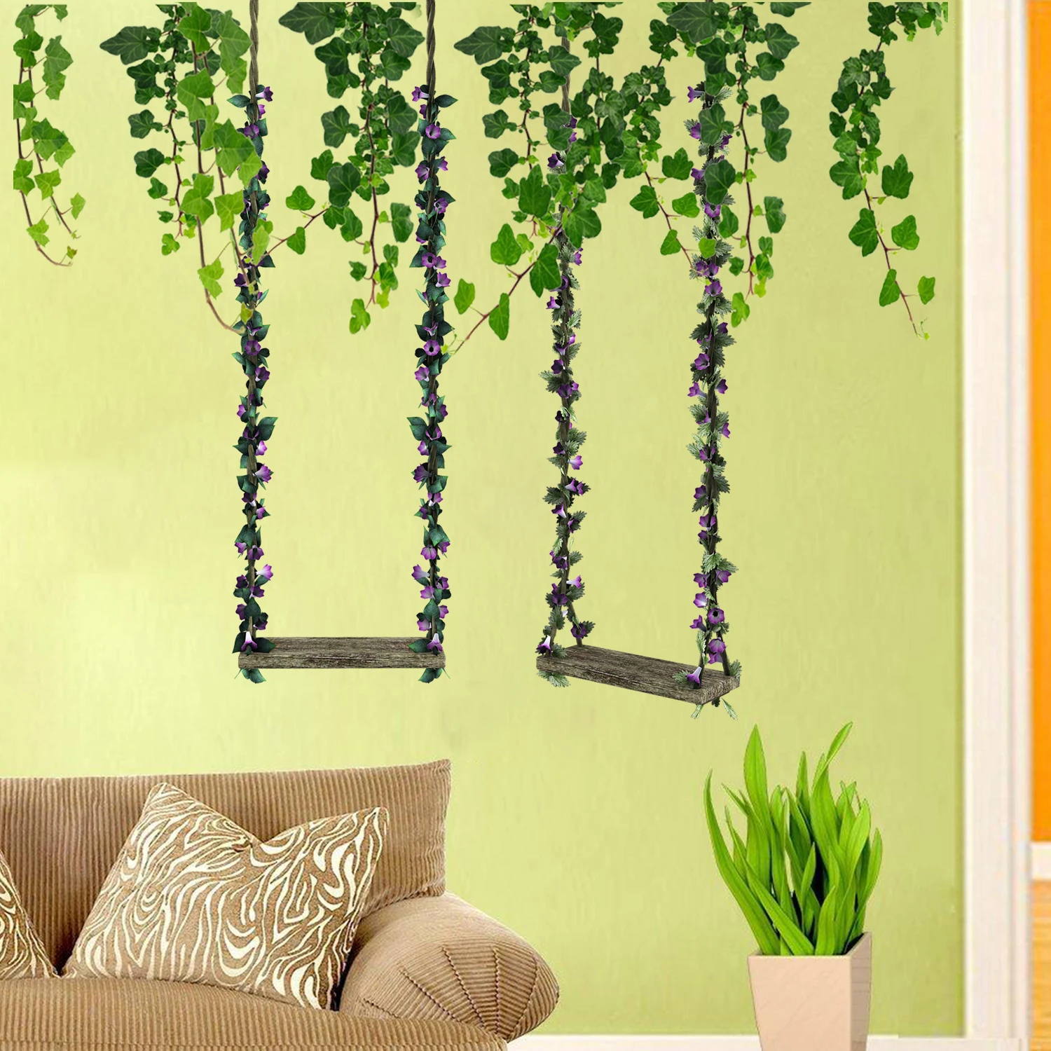 Настенные Стикеры с листьями качели цветами лозой детская комната настенная