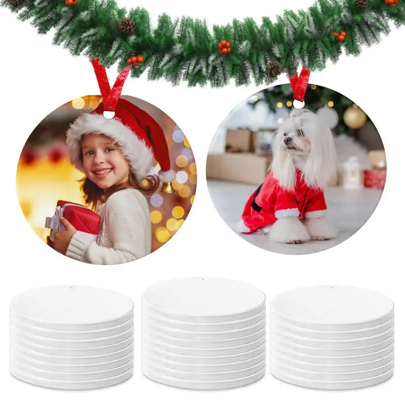 25pcs Blank Round Christmas Ceramic Ornaments Christmas Tree Hanging Sublimation Pendants Personalized Ceramic Decor For Home
