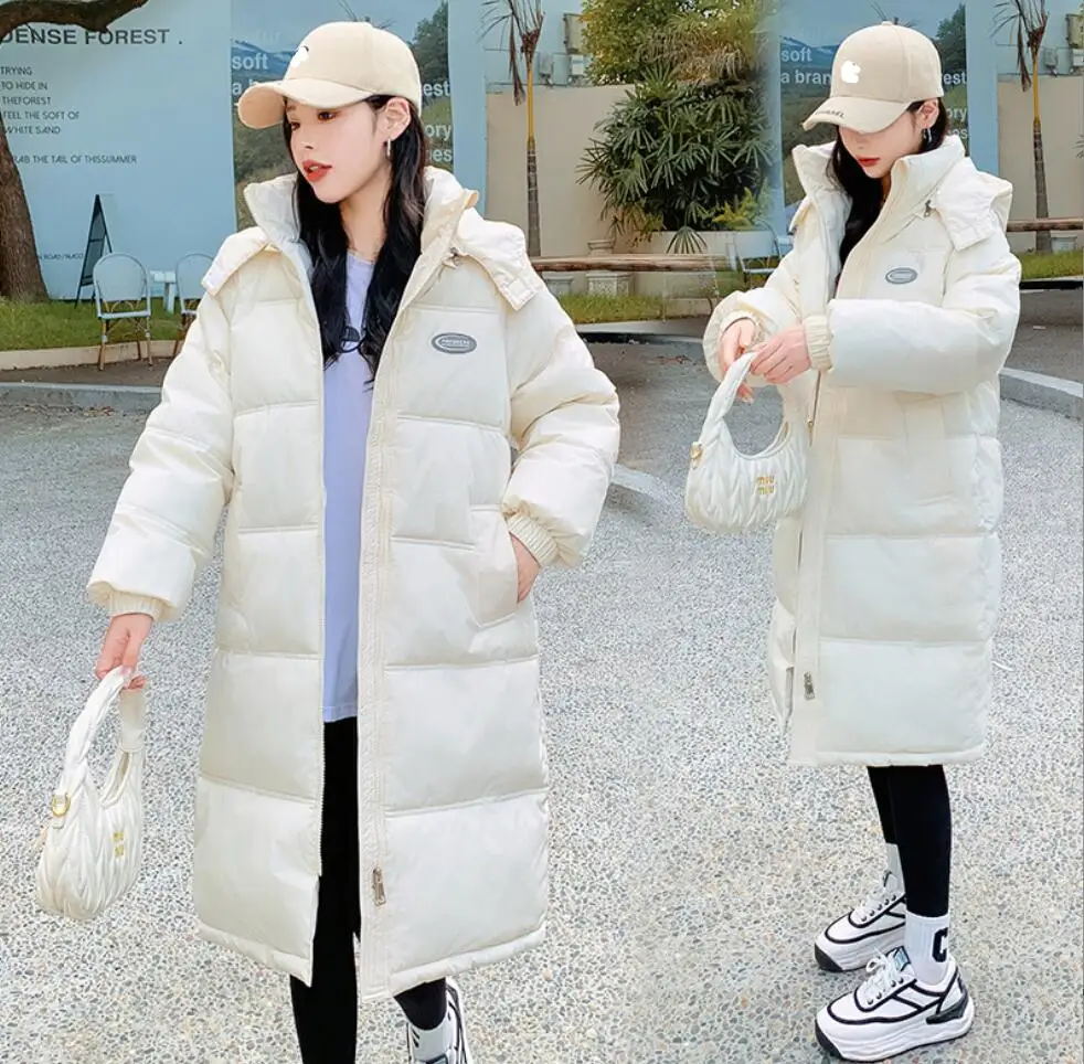 

Зимняя хлопковая одежда, Женская куртка до колена, новинка 2023, зимнее утепленное студенческое пальто с капюшоном, повседневное пуховое хлопковое пальто, верхняя одежда