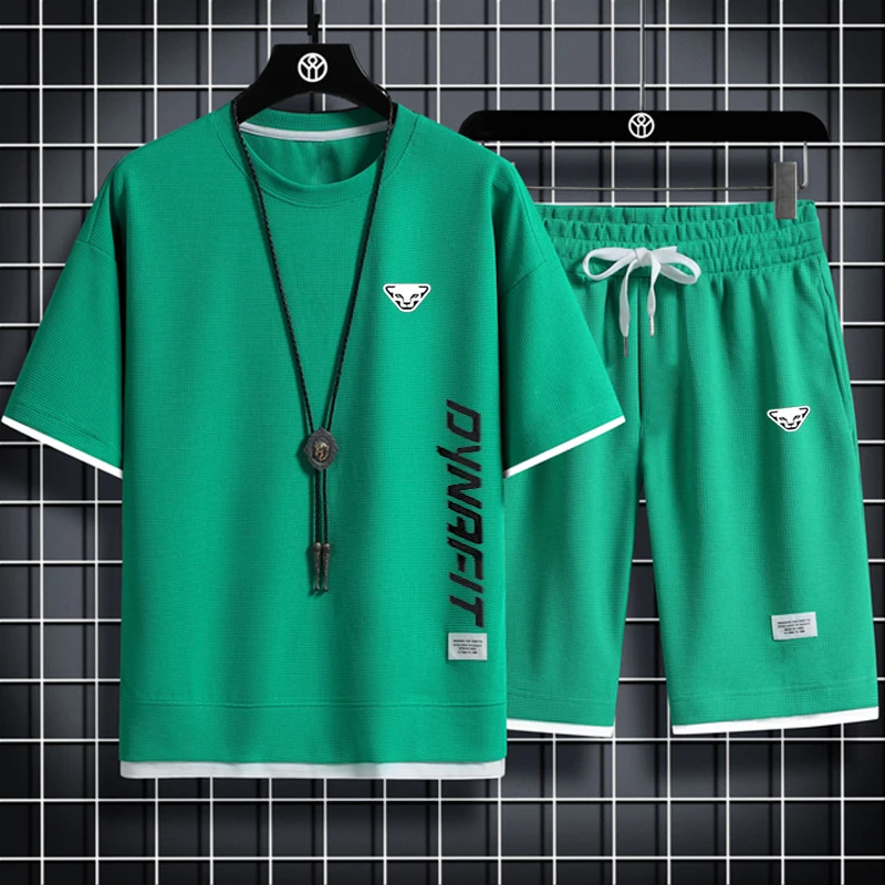 

Мужской спортивный костюм из футболки и шортов с принтом Dynrfit, Повседневная модная дышащая футболка с коротким рукавом, лето 2023