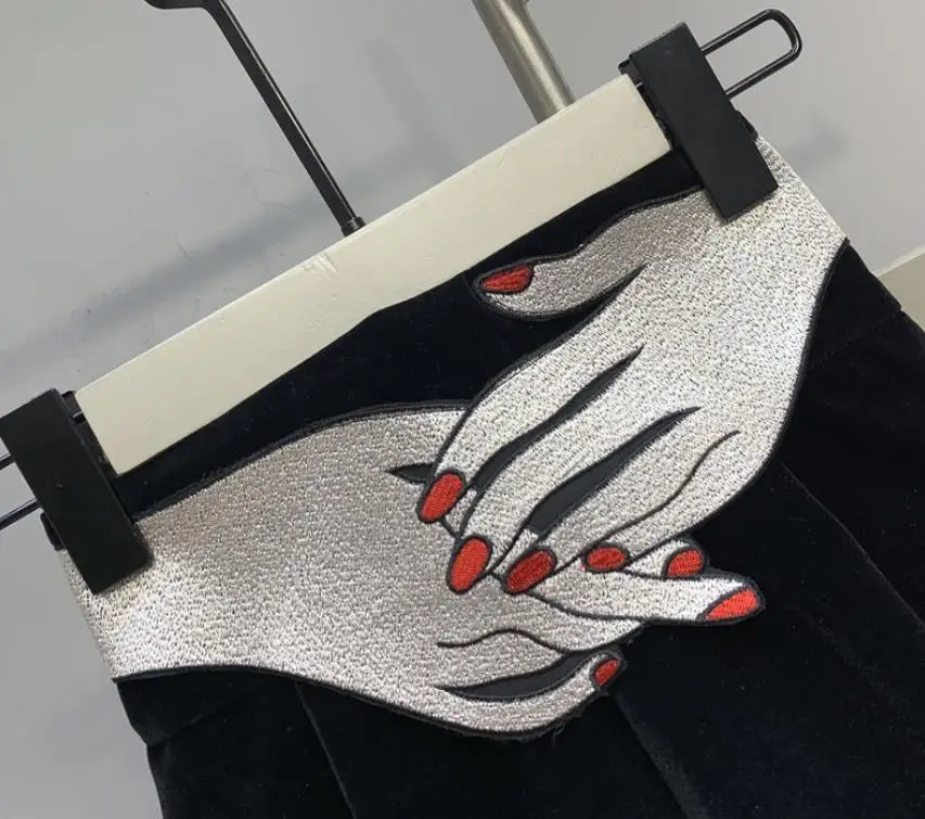 Дизайнерские женские вельветовые шаровары с высокой талией и вышивкой