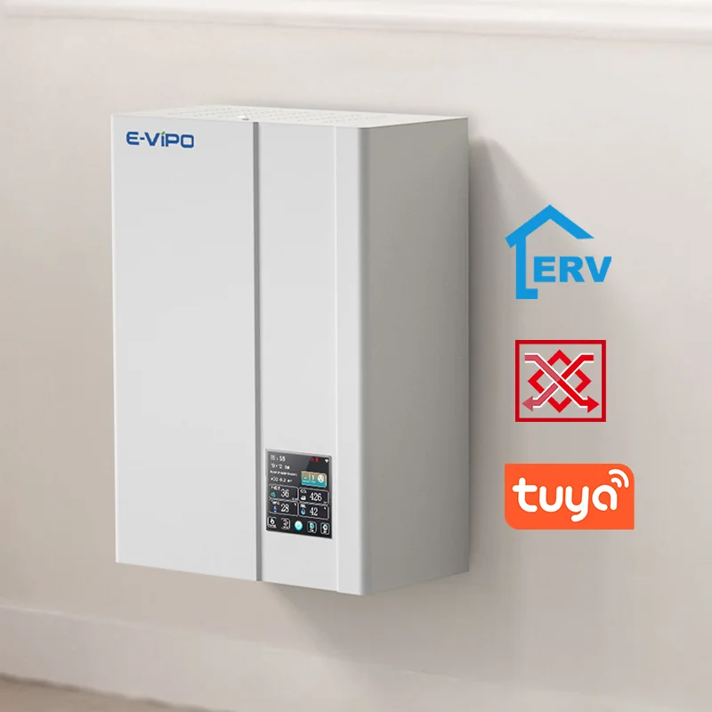 Фото Настенная система вентиляции E-VIPO с рекуперацией тепла (ERV) для подачи свежего воздуха в помещениях №2