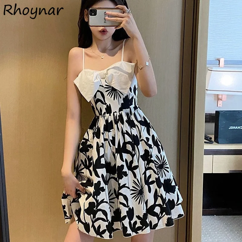 

Sleeveless Dress Women Mini Floral Bow Vestido Mujer Sexy Summer French Classic Retro Sweet Elegant Kawaii Holiday Ins Chic New