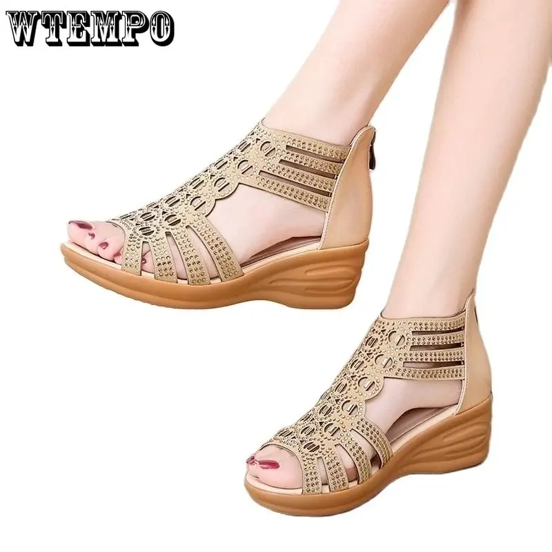 

Женские босоножки WTEMPO, летние римские сандалии на каблуке, с открытым носком и мягкой подошвой, оптовая продажа, Прямая поставка