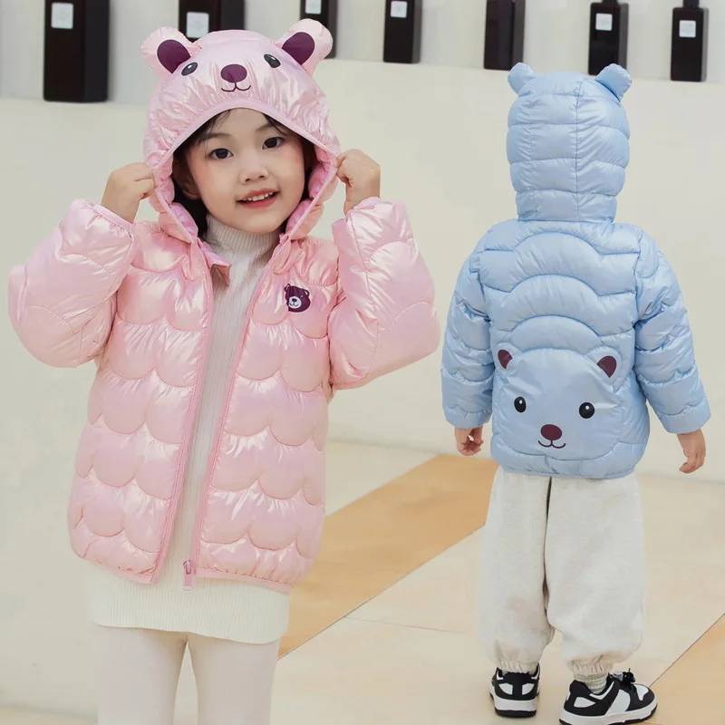 Зимняя детская одежда пуховая куртка не стирающаяся с мультяшными ушками легкие