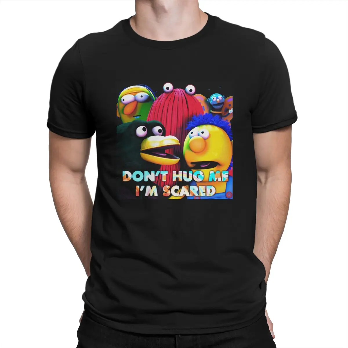 

Dhmis Cartoon T-Shirt Men Don't Hug Me I'm Scared Vintage Cotton Tees Crew Neck Short Sleeve T Shirts Gift Idea Clothes