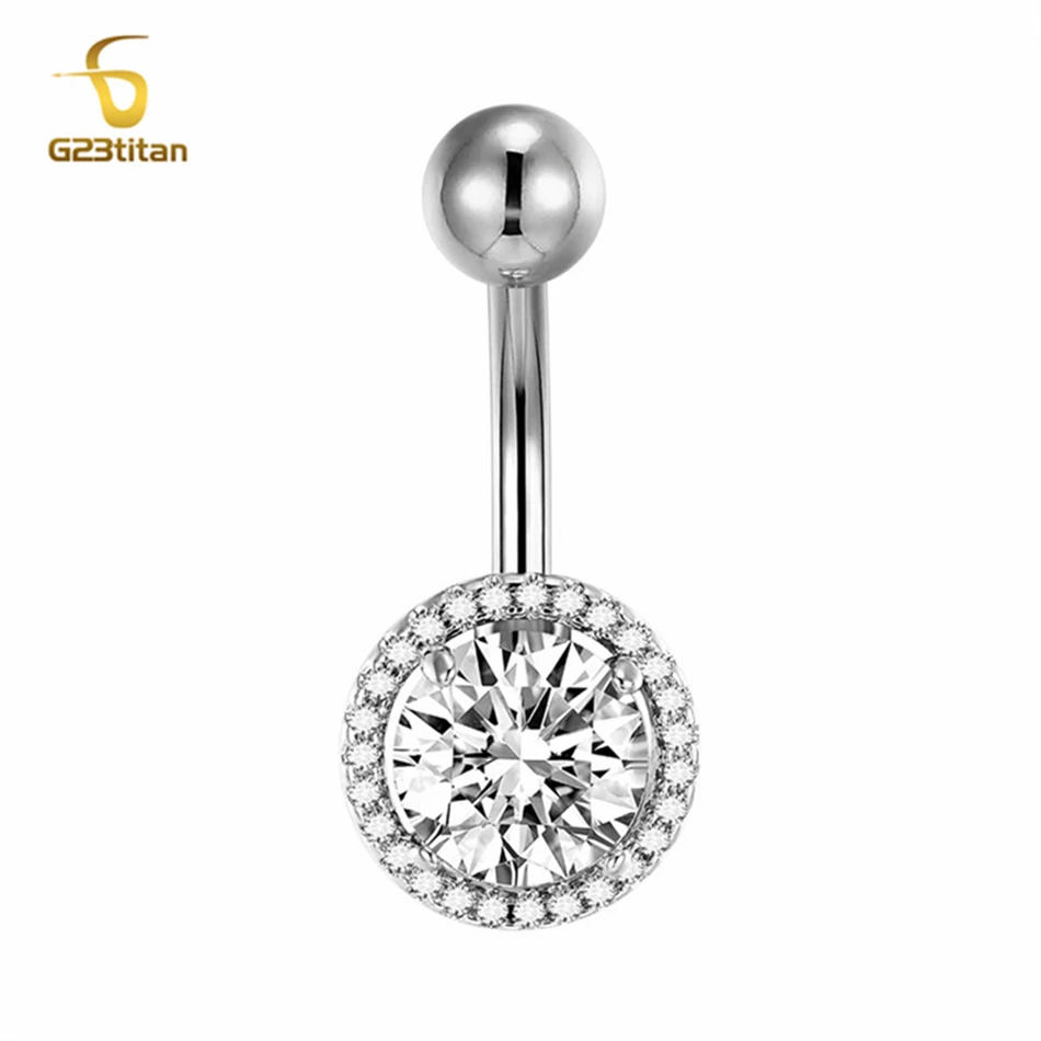 

G23titan Big Crystal Belly Rings 14G Double Jewelled Curved Barbell Piercing for the Navel Titanium Piercing Body Jewelry