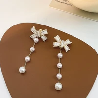 modoma korean fashion bow tie design piercing pearl earrings for women 2022 modern fashion jewelry vintage luxury tassel earring