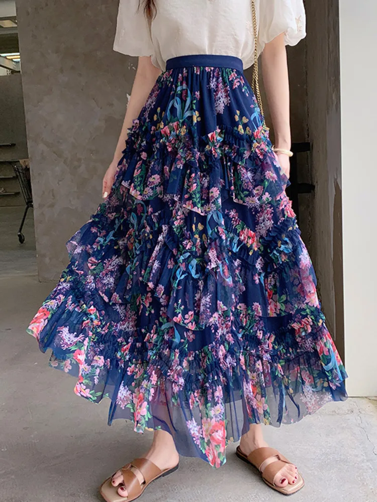 Длинная юбка для женщин с плиссированным узором