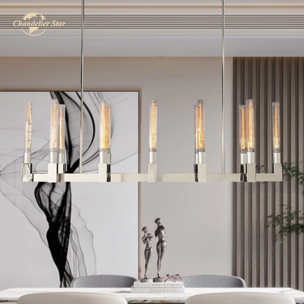 

Cannele Linear Chandeliers Modern Retro LED Brass Chrome Black Pendant Hanging Lights Fixture Dining Room Kitchen Island Lamps