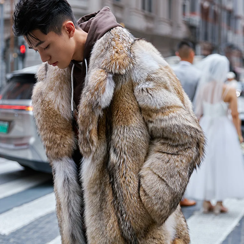 Новинка 2024 зимняя теплая Роскошная куртка из натурального меха волка для мужчин