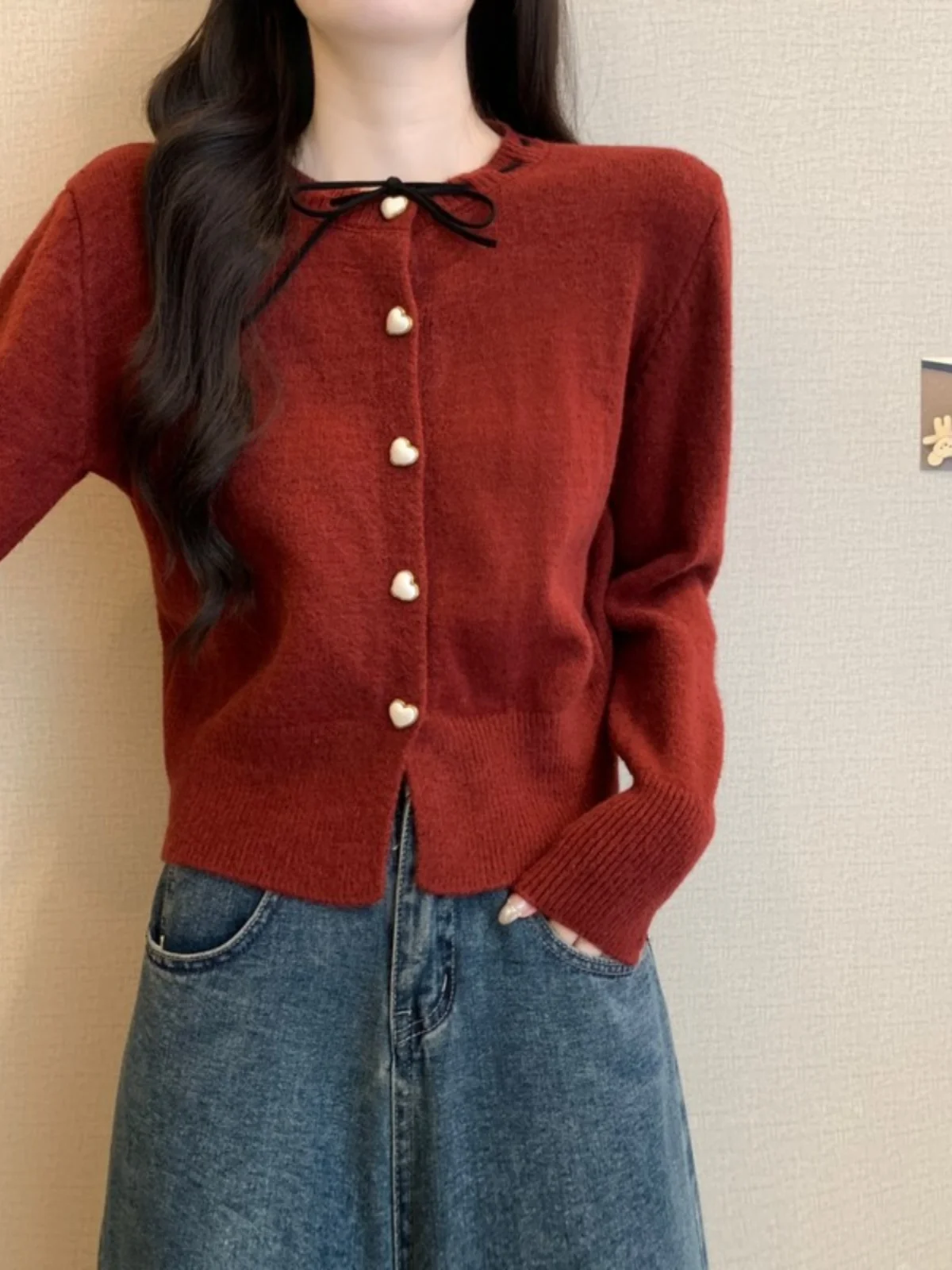Angora Red Crop Sweater Outerwear Women Autumn and Winter Inner wear Base Year of Fate 2025 Snake Christmas Dalang Top